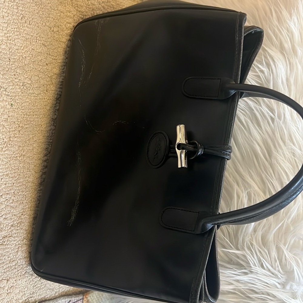 Authentic Longchamp black leather tote bag with silver hardware - Picture 2 of 16